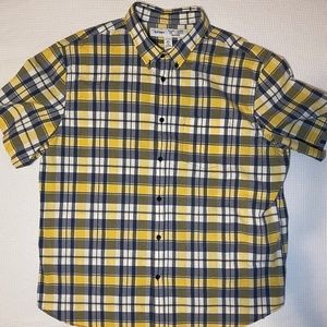 The Classic Shirt Yellow and Blue Plaid Short Sleeve Slim Fit Built-In Flex